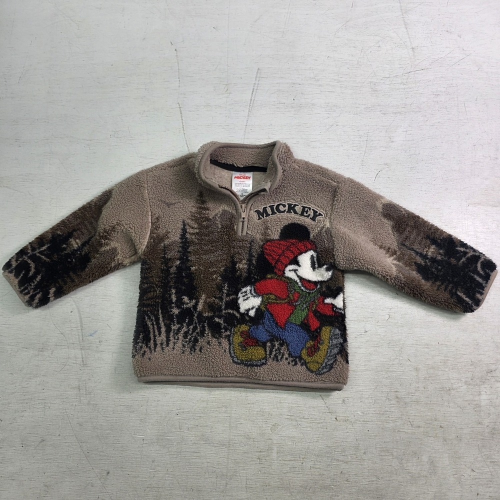Disney Jr Mickey Mouse Sherpa Fleece 1/4 Zip Pullover Baby 18M Hiking Mountain